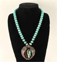 Old Pawn Turquoise & Coral Pendant