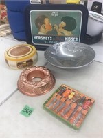 metal tray, jelllo mold, heavy bowl, more