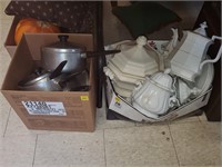 Box of Bakeware, Pots & Pans, Serving Plate,