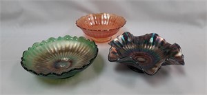 (3) Fenton Carnival Glass Stippled Rays Bowls