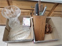(2) Boxes w/ Variety Of Knives, Knife Block,