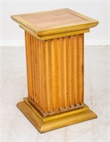 Modern Brass Mounted Wood Pedestal Side Table