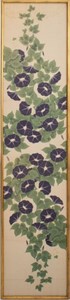 Japanese Morning Glories Woodblock on Silk Panel