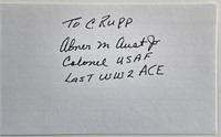 WW2 flying ace Abner M. Aust Jr. signed note