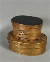 2 small lidded band boxes ca. 1870-1910; both