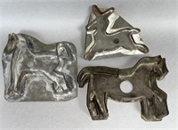 3 tin cookie cutters ca. 1890-1930; rolled sheet