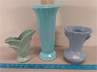 3 decorative pottery flower vases - unmarked
