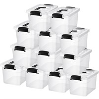 12 Pack Plastic Storage Bins with Lids Clear