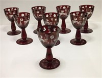 Set Of 8 Bohemian Ruby Cut To Clear Cordials