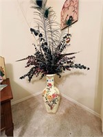 Large Oriental Style Vase w/Arrangement
