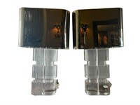 A Pair Of  Karl Springer Lucite Table Lamps w/