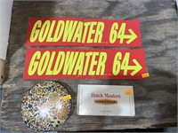 Goldwater 64 stickers, vintage coaster set, misc