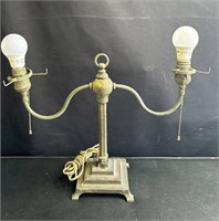 Vintage brass two-light table lamp