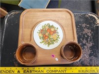 Wooden Serving Tray w/ 2 Small Bowls