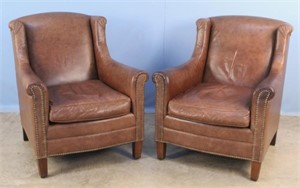 Pair of Ralph Lauren Leather Club Chairs