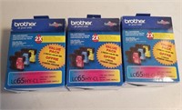 (3) Brother LC65HY-CL Ink Cartridge 3 Packs