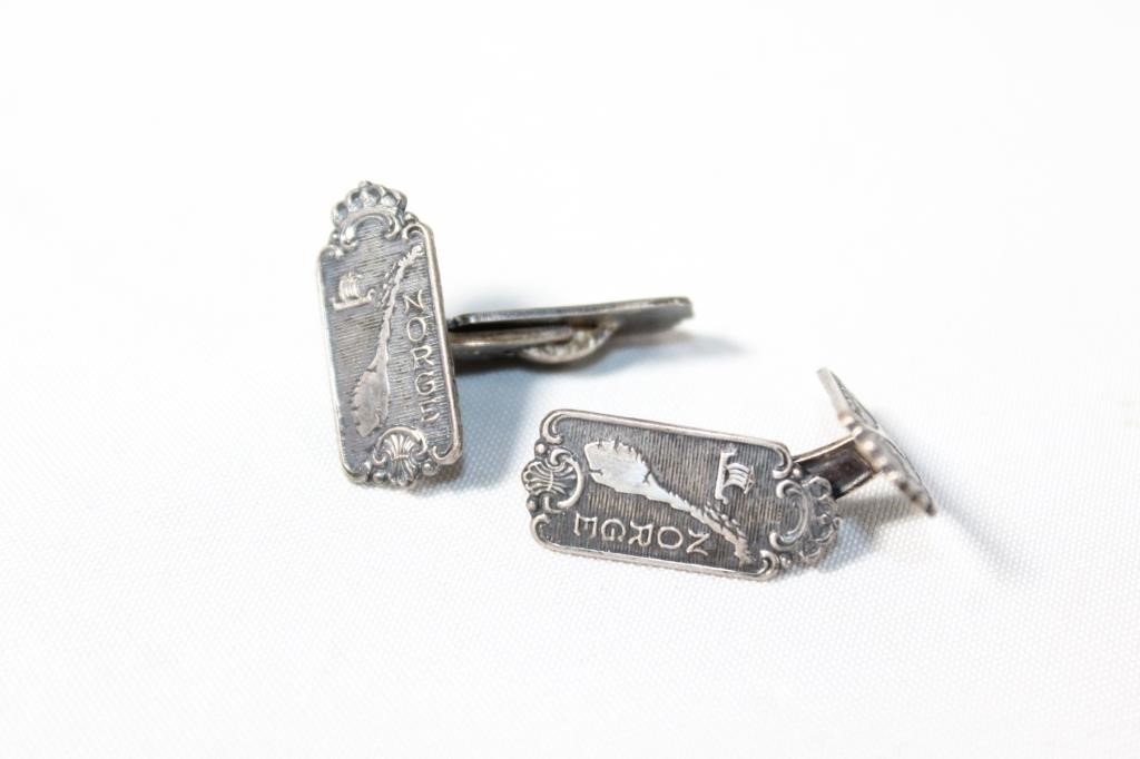 Sterling Silver Cuff Links with Norge and Map