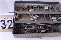 Metal Toolbox w/ Socket Wrenches ~ Sockets ~