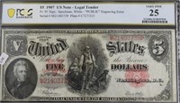 1907 5 $ PCGS VF 25 US LEGAL TENDER
