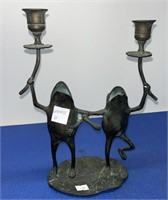 Bronze Style Candleholder “Frogs” 11” h