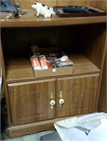 Wood TV cart with two doors and shelf