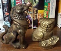 Brass owl and lion figure tallest is 6" tall
