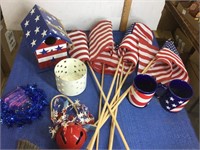 Fourth of July birdhouse, coffee cups, flags