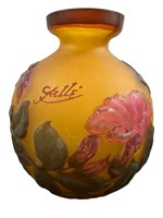 Vntg Emile Galle Styl Cameo Glass Vase Art Nouveau