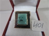 LADIES STERLING SILVER TURQUOISE RING SIZE 9