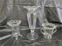 Imperial Glass Open Lace Vases and Sugar Dish