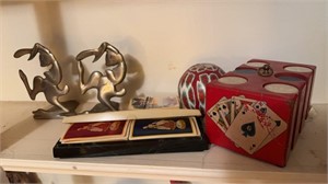 Vintage box set of poker chips, playing cards,