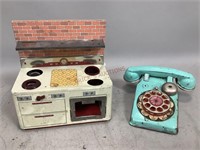 Vintage Tin Play Phone and Stove