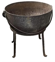 Antique Large Cast Iron Cauldron on Stand