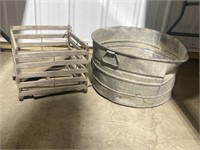 Galvanized pail and wooden egg crate