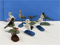 8 miniature antique bird figurines from india