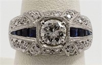 Diamond, sapphire & platinum engagement ring