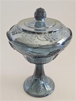 VTG INDIANA BLUE CARNIVAL GLASS PEDESTAL COMPOTE