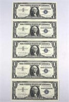 (5) 1957 Consecutive Serial Crisp Unc Silver $1