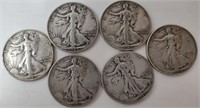 6 U.S. Silver 50 Cent Coins