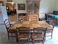 Dining Table, 6 Chairs, Hutch, 2 Leaves