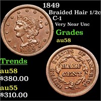 1849 Braided Hair 1/2c Grades Choice AU/BU Slider