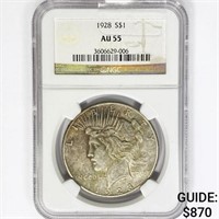 1928 Silver Peace Dollar NGC AU55
