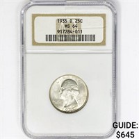 1935-D Washington Silver Quarter NGC MS64
