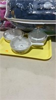 Tray of Corning ware with glass lids