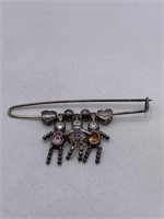 VINTAGE STERLING SILVER PIN W/ PEOPLE CHARMS
