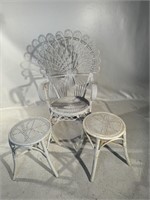 White Wicker Chair and 2 Wicker Tables