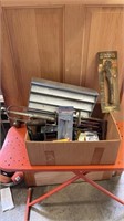 Misc box lot mole trap, clench wrench and more