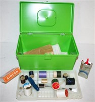 Retro Plastic Sewing Box w/ Oil,  Thread Lot