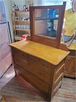 Antique Oak 2 over 2 Drawer Dresser w/Mirror-31t