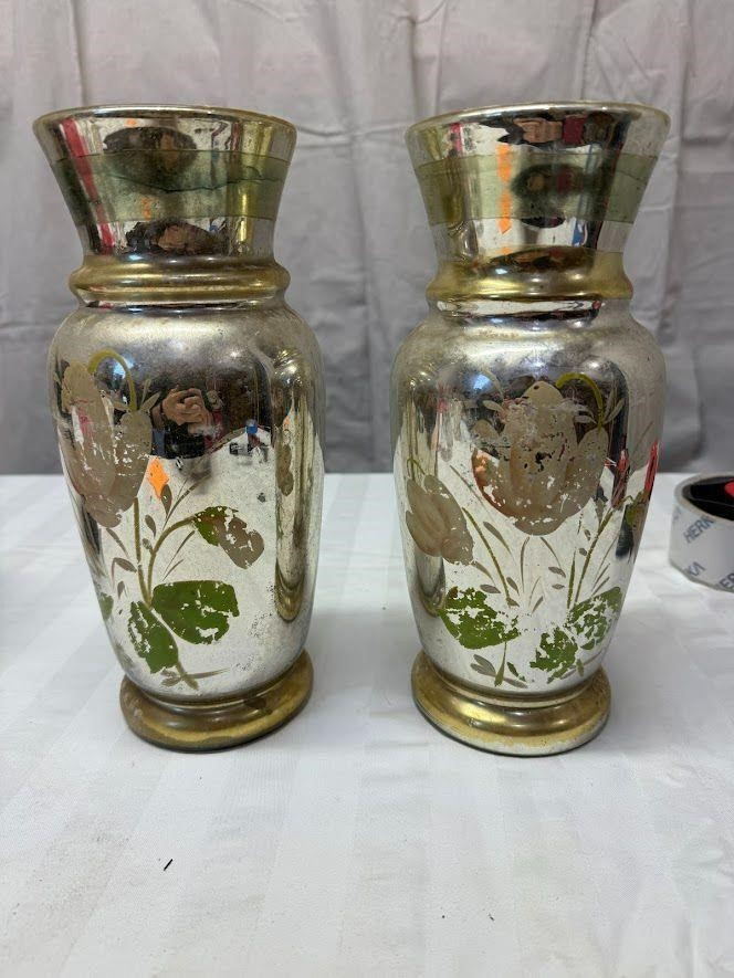 Pair of Mercury Glass Vases 10.5” Tall